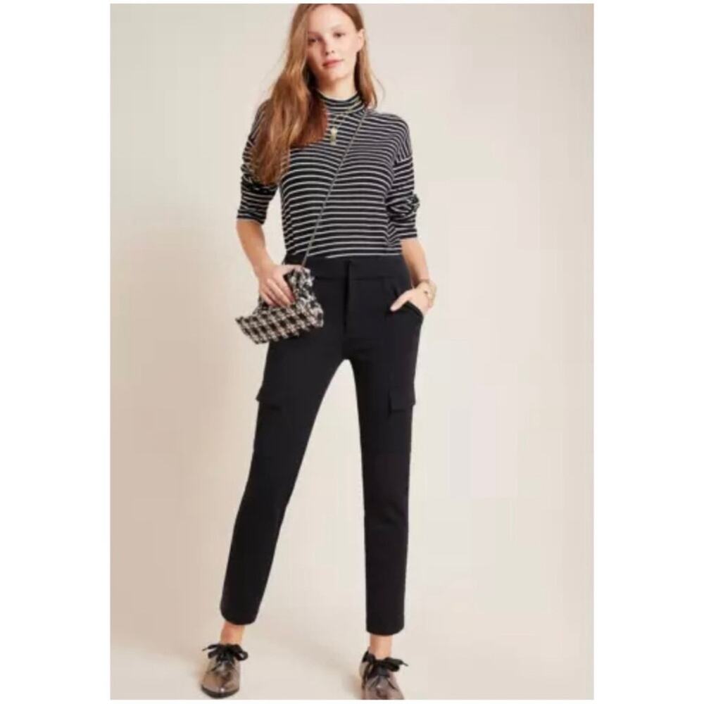 Anthropologie Women’s Sz 8 Black Essential Slim Cargo Pants Ankle Knit